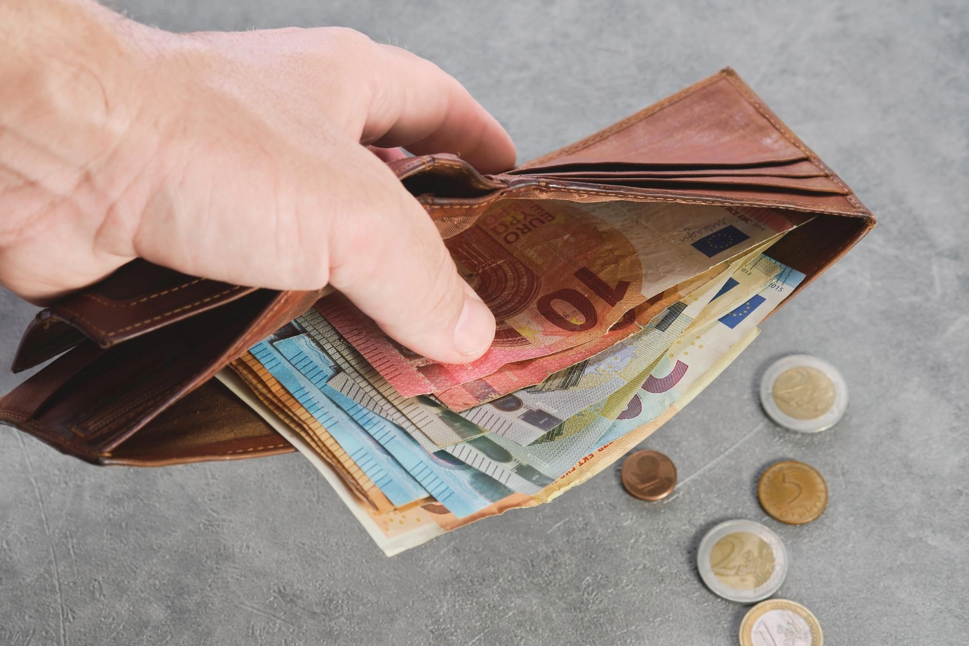 Geld, Münzen, Portmonaie