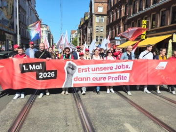 1. Mai Demo, Kundgebung, Talk im Zelt