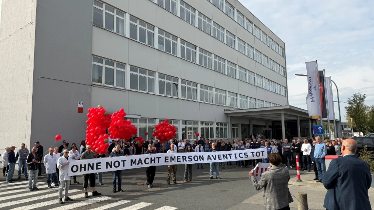 Protest gegen Stellenabbau bei Emerson-Aventics