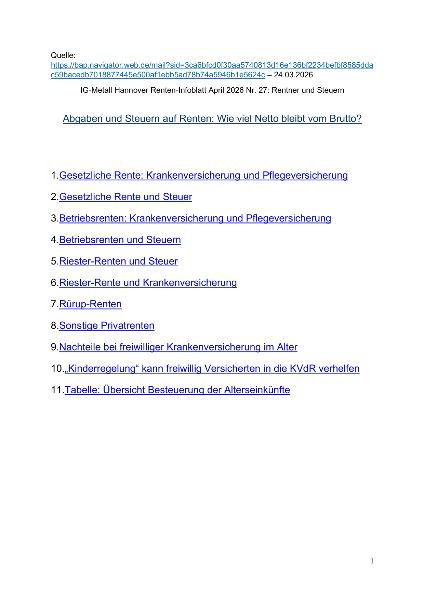 Renten-Info-Blatt Nr. 27 für April 2026 - Rentner und Steuern
