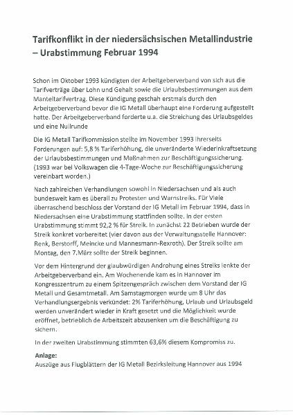 1994 Tarifkonflikt Flugblätter Urabstimmung
