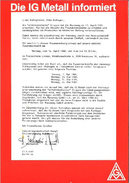 1984-04-12 IGM Hanomag Flugblatt