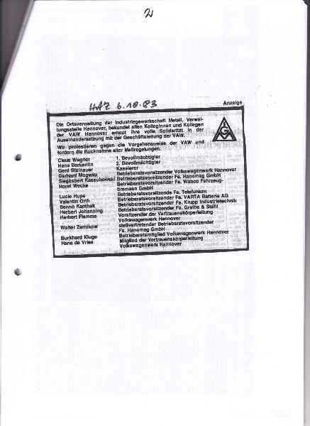 1983-10-06 Anzeige OV-Mitglieder wegen VAW