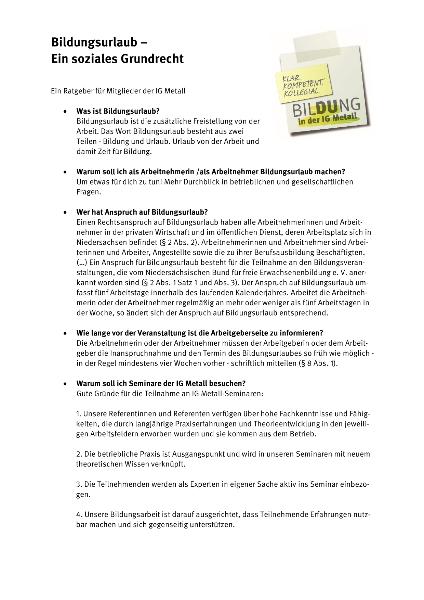 Bildungsurlaub - Ein soziales Grundrecht