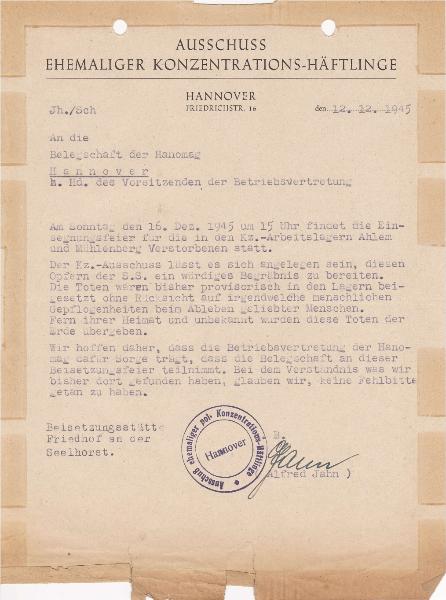 1945-12 Anschreiben ehemaliger KZ-Häftlinge