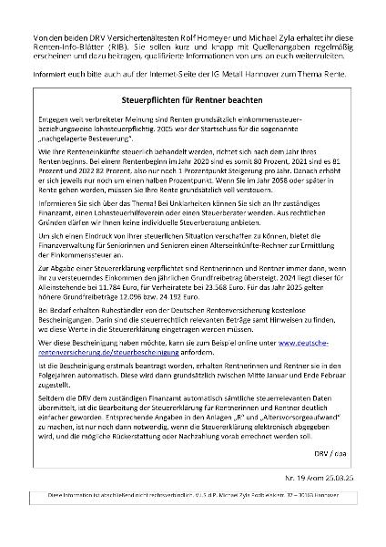 Renten-Info-Blatt Nr. 19