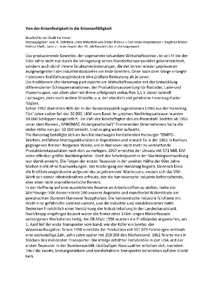 Hannover 60er Jahre HANOMAG vers. VW