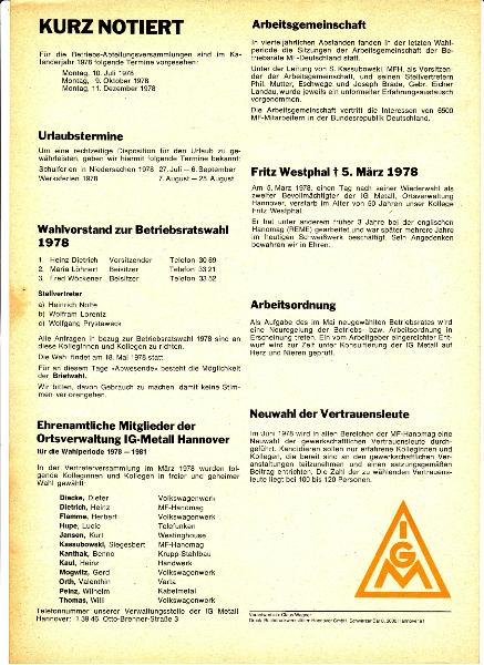 1978 BR-Wahl allgemeines Flugblatt