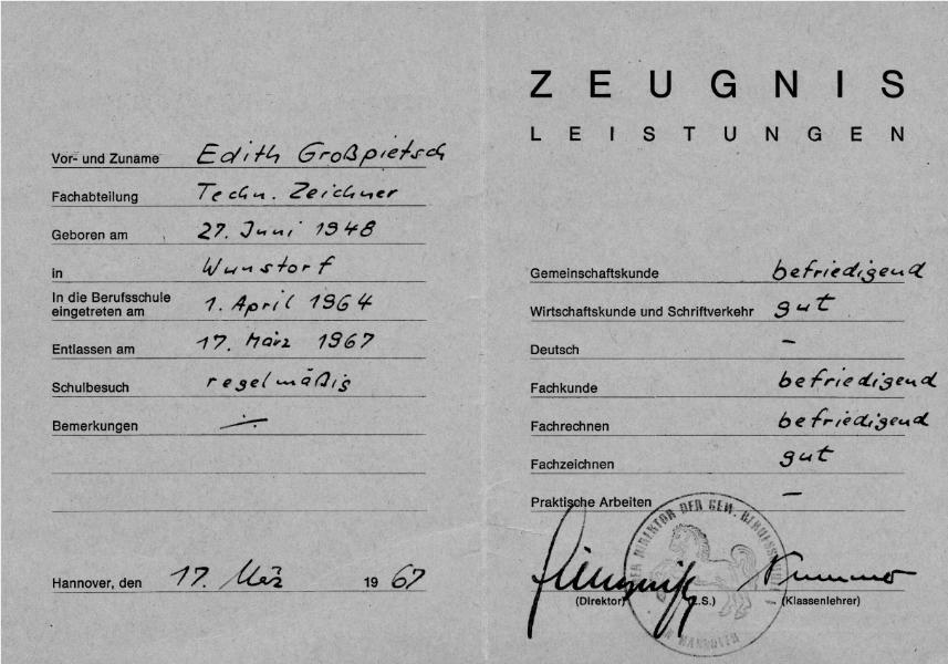 Grosspietsch Edith Lehrvertrag und Zeugnisse