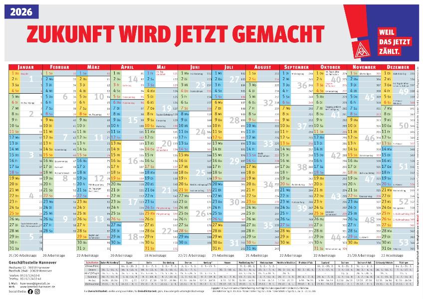 Tafelkalender 2026 IG Metall Hannover