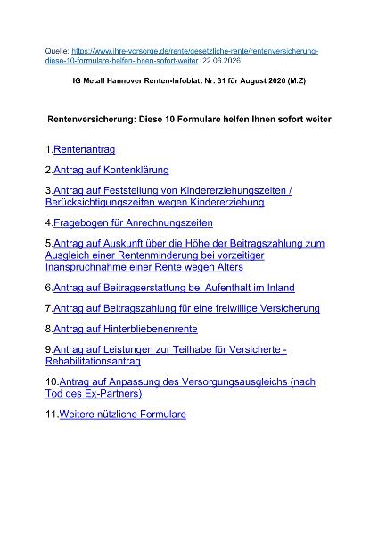 Renten-Infoblatt Nr. 31 Nützliche DRV-Formulare
