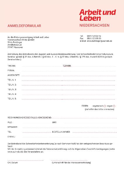 Anmeldeformulare Arbeit und Leben