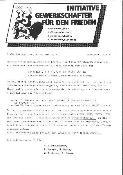 1984-11-09 Gewerkschafter für Frieden