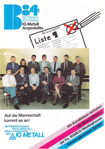 1984 BR-Wahl Angestellte WABCO Westinghouse Fahrzeugbremsen