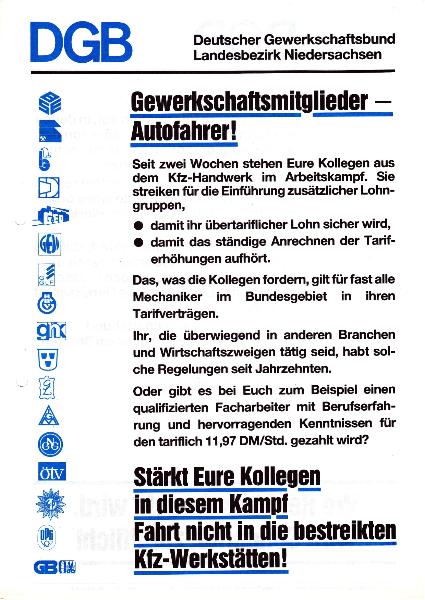1983 DGB-Aufrufe Verhalten zum KFZ-Streik