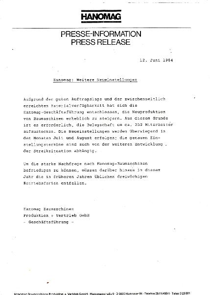 1984-06-12 Pressemitteilung zu Neueinstellungen