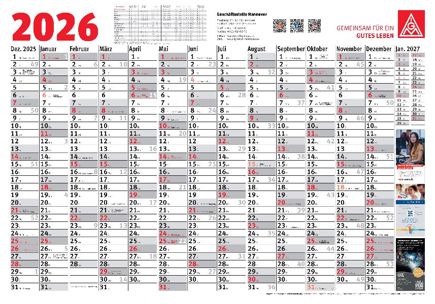 Wandkalender 2026 IG Metall Hannover