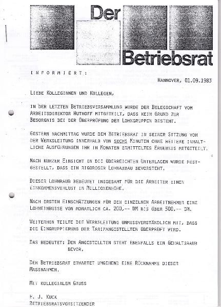 1983-09-01 BR-Info wegen Überprüfung Lohngruppen