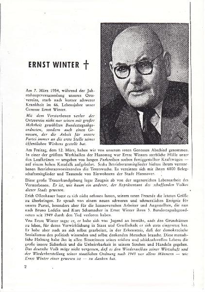 1954 Nachruf SPD-Ortsverein Ernst Winter