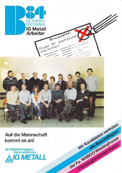 1984 BR-Wahl Arbeiter WABCO Westinghouse Fahrzeugbremsen