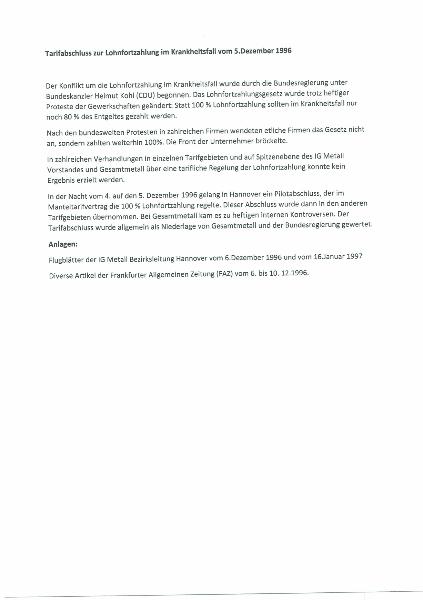 1996 Tarifabschluss Lohnfortzahlung Flugblatt FAZ