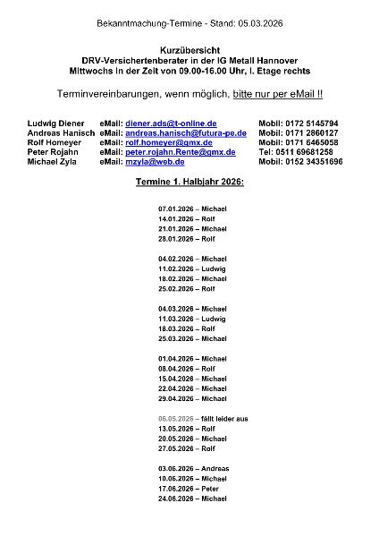 Terminplan der Rentenversichertenältesten